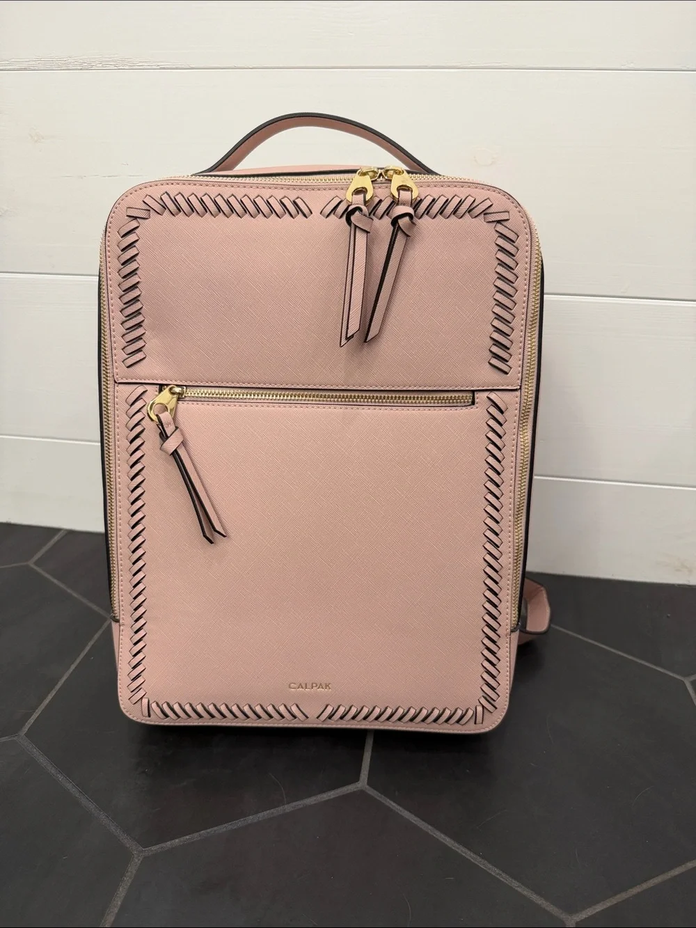 Calpak Blush Pink Backpack with Whipstitch Detail